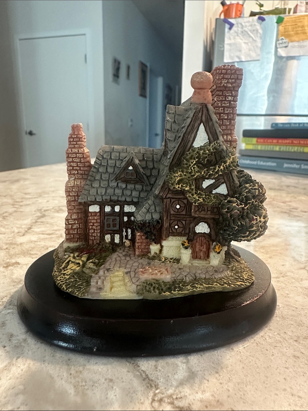 Miniature Tudor Cottage Figurine in Brown, Green, Gray